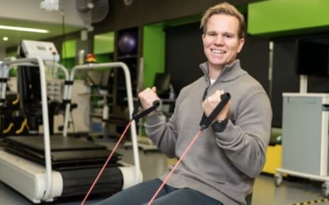 Dr. Brett Tarca demonstrating his equipment supporting KTD recovery